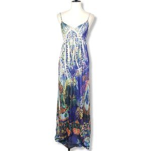 Celle Boho Art Deco Multicolored Spaghetti Strap Maxi Dress Size Medium